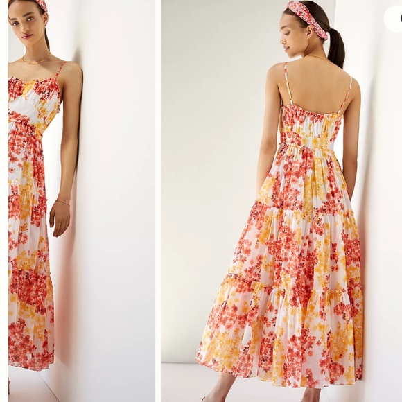 Anthropologie Red and Yellow Floral Maxi Dress - Picture 3 of 11